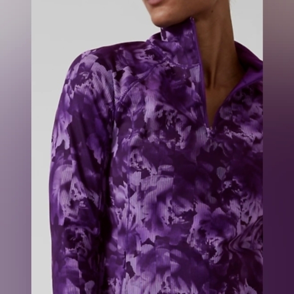 Athleta Women's Rainier Half Zip Print Sz. M color Spliced Floral Basalt - Picture 3 of 16